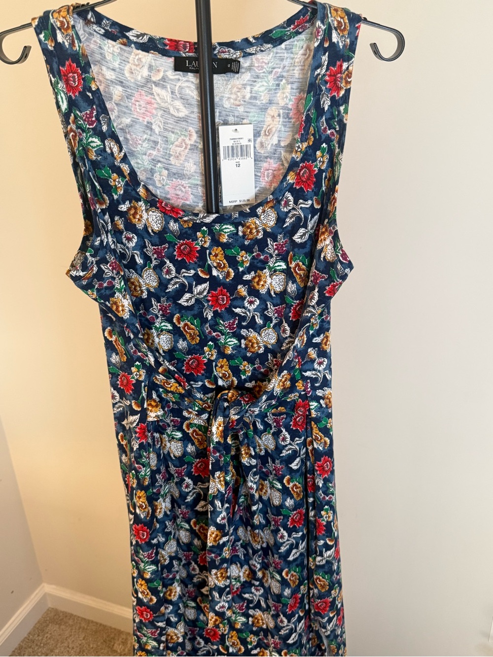 Lauren Ralph Lauren Navy Floral Tie-Front Sleeveless Dress